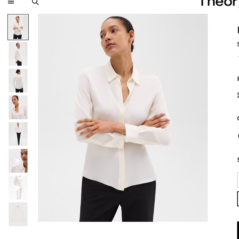 Theory Fitted Button Down Shirt in Silk Georgette